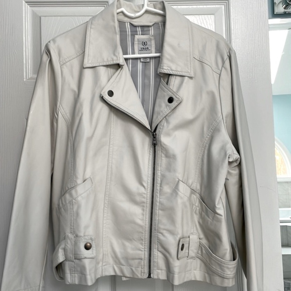 Izod faux leather moto jacket NWOT creamy ivory white womens size XL
